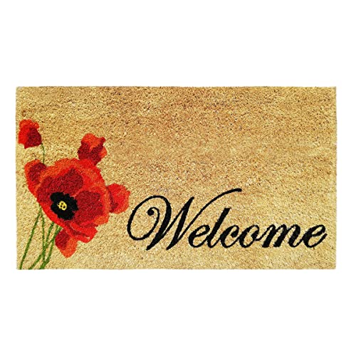 Banzaii Fußmatte aus Kokosfaser 40 x 70 cm mit Rutschfester Unterseite für den Außen - oder Innenbereich - Welcome Mohn von BANZAII TEXTILE INNOVATOR ONLINE
