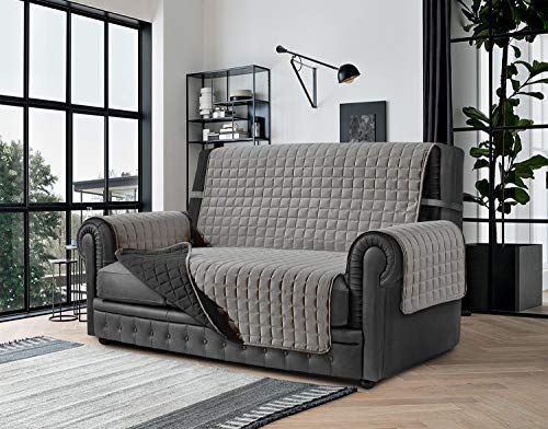 Banzaii Sofabezug für 3-Sitzer, schmutzabweisend, gesteppt, zweifarbig, Hellgrau/Dunkelgrau, für Sitzfläche von 170 bis 195 cm von BANZAII TEXTILE INNOVATOR ONLINE