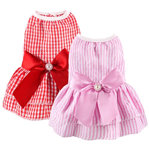 2 Stück Hundekleid Prinzessin Streifen Haustier Kleider für kleine Hunde Niedliche Schleife Hund Sommer Kleidung für Hunde Katzen Haustiere Welpen Chihuahua Yorkies von BAOBICUTE