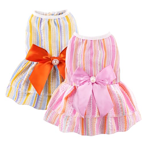 2 Stück Hundekleid Prinzessin Streifen Haustier Kleider für kleine Hunde Niedliche Schleife Hund Sommer Kleidung für Hunde Katzen Haustiere Welpen Chihuahua Yorkies von BAOBICUTE