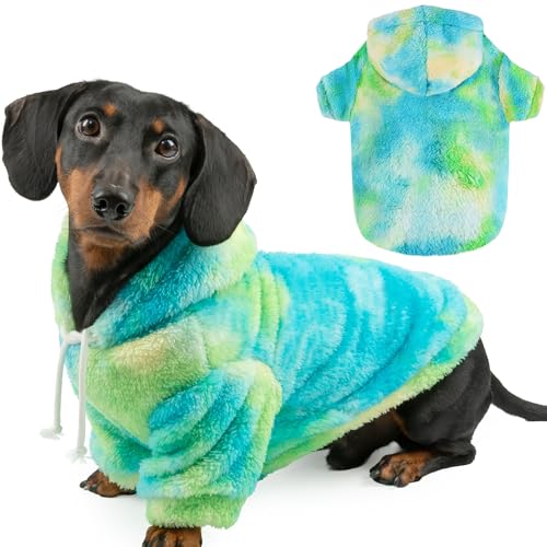 Fuzzy Hundepullover für mittelgroße und große Hunde, Gelb + Grün + Blau, Größe L (Rücken: 52 cm, Brustumfang: 72 cm, Halsumfang: 54 cm) von BAOBICUTE