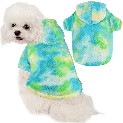Fuzzy Hundepullover für mittelgroße und große Hunde, Gelb + Grün + Blau, Größe S (Rücken: 32 cm, Brustumfang: 46 cm, Halsumfang: 35 cm) von BAOBICUTE