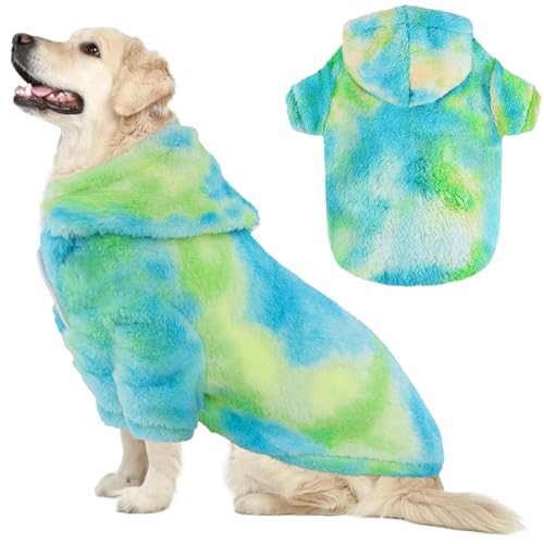 Fuzzy Hundepullover für mittelgroße und große Hunde, Gelb + Grün + Blau, Größe XXL (Rücken: 78 cm, Brustumfang: 94 cm, Halsumfang: 70 cm) von BAOBICUTE