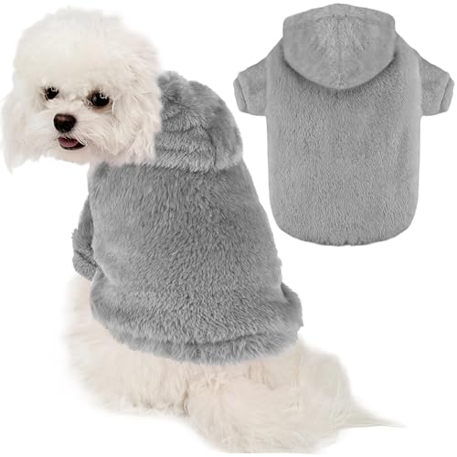 Fuzzy Hundepullover für mittelgroße und große Hunde, Grau, Größe S (Rücken: 32 cm, Brustumfang: 46 cm, Halsumfang: 35 cm) von BAOBICUTE