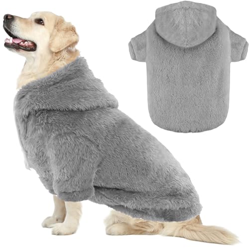 Fuzzy Hundepullover für mittelgroße und große Hunde, Grau, Größe XL (Rücken: 63 cm, Brustumfang: 86 cm, Halsumfang: 64 cm) von BAOBICUTE