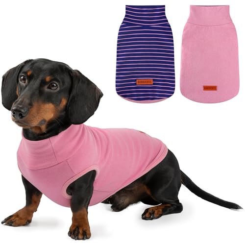 Hunde-Sweatshirt aus Samt, 2er-Pack, Marineblau gestreift und Violett, Größe L (Rücken: 40 cm, Brustumfang: 50 cm, Halsumfang: 35 cm) von BAOBICUTE