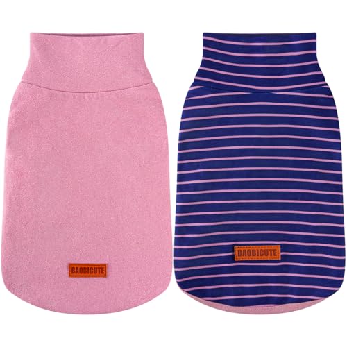 Hunde-Sweatshirt aus Samt, 2er-Pack, Marineblau gestreift und Violett, Größe XL (Rücken: 46 cm, Brustumfang: 56 cm, Halsumfang: 40 cm) von BAOBICUTE