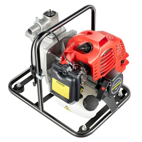 BAOCHADA 1.25KW/2PS Benzin Wasserpumpe Gartenpumpe Schmutzwasserpumpe,2-Takt-Motor mit Luftkühlung und Karrierer, Wasserpumpe Tauchpumpe für Bewässerung, Wassertransport, 30m Förderhöhe von BAOCHADA