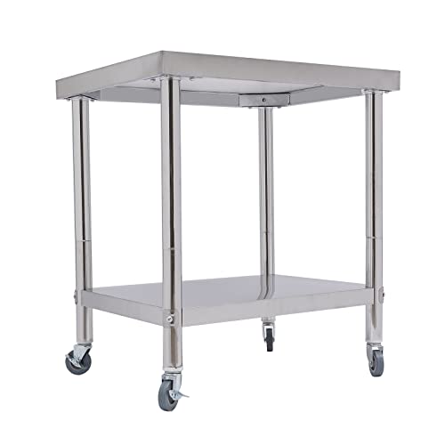 BAOCHADA 2 Böden Edelstahltisch, 201 Edelstahl Arbeitstisch mit Rollen, Edelstahl Catering Arbeitstisch 70x60x85CM, Lebensmittelzubereitung Tisch für Küche Bar Restaurant, XIT8K00-1 von BAOCHADA