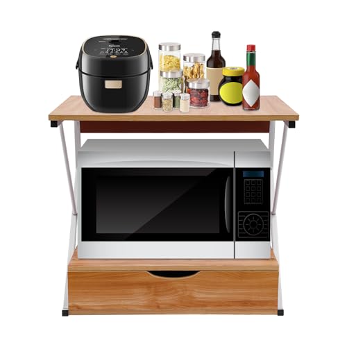 BAOCHADA 2-Tier Küche Bäcker's Rack,Kann ca. 10KG tragen Mikrowellenherd Rack,Modern Küche Zähler Speicherorganizermit 1 Schublade 54 × 35 × 50cm für Schlafsäle Wohnungen Firmen (Holz) von BAOCHADA