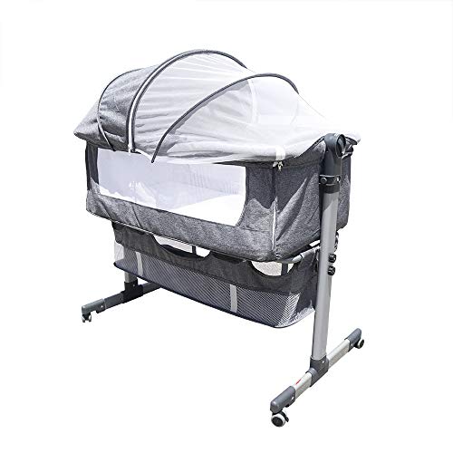 BAOCHADA Babybett mit Moskitonetz & Rollen, 2 in 1 Babybett und Babywiege, Beistellbett Baby Babywiege Babybetten Stubenwagen Baby von 0-6 Monate, Multifunktional Kinderbett Grau von BAOCHADA