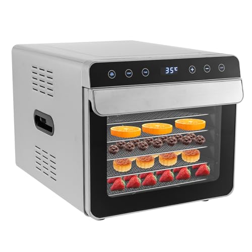 BAOCHADA Edelstahl Dörrautomat, Dörrgerät für Obst und Gemüse mit LED-Anzeige und 6/10/16Einlegefächer,Temperaturregelung (30-90°C), 24h-Timer,Dehydrator von Gemüse, Fleisch (6 Einlegefächer) von BAOCHADA