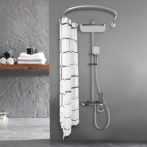 BAOCHADA Edelstahl Duschvorhangstange U-Form Justierbare Gebogene Flexible Duschvorhanghalterung with Bad-Vorhangstange Duschvorhang für Bad WC Fenster Balkon Edelstahl Rund Duschvorhangstange von BAOCHADA