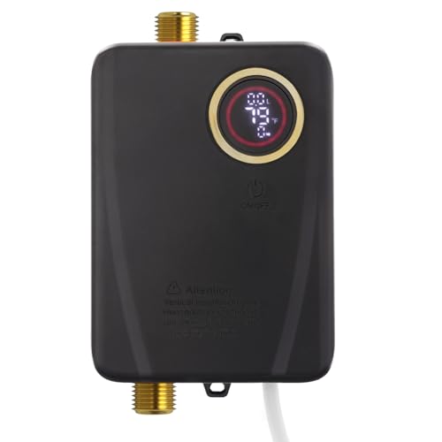BAOCHADA Elektrischer Durchlauferhitzer, 3500W 220V Mini Dusche Warmwasserbereiter mit Duschkopf für Küche Bad,Tragbarer Dusche Warmwasserbereiter mit LED-Anzeige (Schwarz) von BAOCHADA