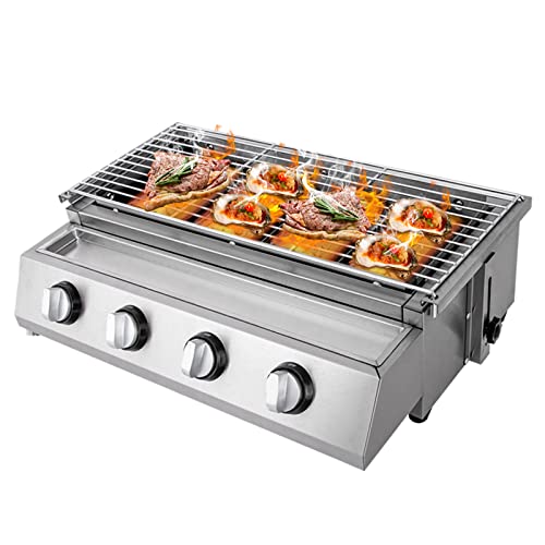 BAOCHADA Gasbräter Gasgrill BBQ Bräter Propan, 4 Brenner Stainless Steel Tischgrill Gas, Einstellbar Abnehmbarer Edelstahl LPG Gas Grills, Camping Gasgrill für Hinterhof Garten Terrasse von BAOCHADA