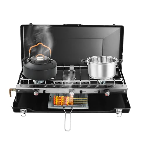 BAOCHADA Gaskocher Camping & Outdoor 3-Flammig Gaskochfeld Faltbaren Designs Kochfeld Gasherd mit Piezozündung,Tragbarer Campingkocher für Camping, Grillabende, Partys BAOCHADA Gaskocher Camping & Outdoor 3-Flammig Gaskochfeld Faltbaren Designs Kochfeld Gasherd mit Piezozündung,Tragbarer Campingkocher für Camping, Grillabende, Partys von BAOCHADA