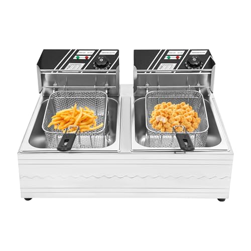 BAOCHADA Kommerzielle Frittiermaschine,12L 220V mit Doppeltrog,3000W 6L Großraum-Küchenbratmaschine mit Frittiernetz-Siebe und Schlackenabscheider,Frittiermaschine für Restaurant und Zuhause BAOCHADA Kommerzielle Frittiermaschine,12L 220V mit Doppeltrog,3000W 6L Großraum-Küchenbratmaschine mit Frittiernetz-Siebe und Schlackenabscheider,Frittiermaschine für Restaurant und Zuhause von BAOCHADA