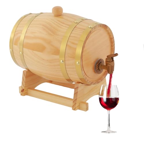 Weinfass Holzfass, Eichenfass，Original Holz Weinfass mit Ständer und Zapfhahn Weinfass Premium Kiefer Raffiniert und Schön,für Whisky Bourbon Tequila Weinessig Bier (3L) von BAOCHADA
