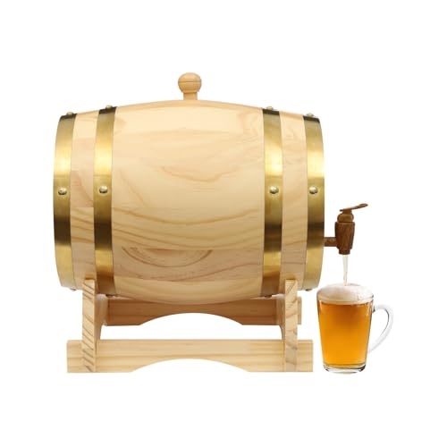 Weinfass Holzfass, Eichenfass，Original Holz Weinfass mit Ständer und Zapfhahn Weinfass Premium Kiefer Raffiniert und Schön,für Whisky Bourbon Tequila Weinessig Bier (5L) von BAOCHADA