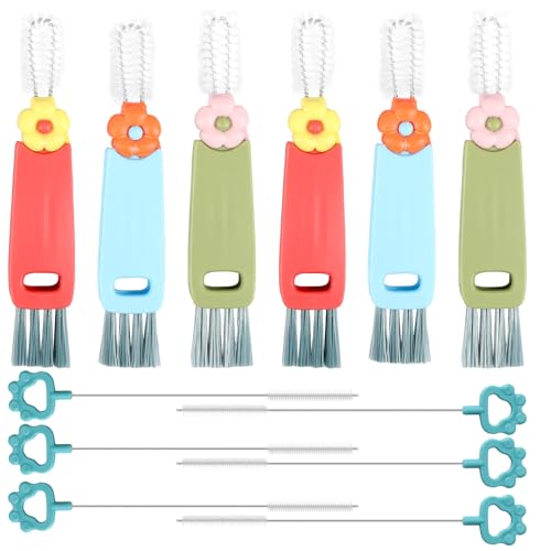 BAODBF 12 Stück 3-in-1-Becherdeckel-Reinigungsbürste,Tragbarer Reinigungsbürsten Set mit Trinkhalm Bürste,Becherbürsten zum Drücken,Multifunktionale Wasserflaschen Bürste für Becher und Deckel von BAODBF