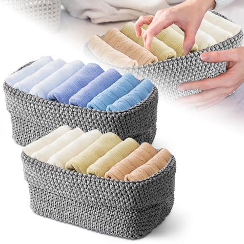 BAODBF 2 Stück Geflochtener Korb Baumwollseil,Organizer Boxen,Spielzeug Aufbewahrung,Häkelkorb für Gästehandtücher,Aufbewahrungskorb für Handtücher,Kosmetik,Schlüsseln,Schmuckstück,21×15.5×13cm(Grau) BAODBF 2 Stück Geflochtener Korb Baumwollseil,Organizer Boxen,Spielzeug Aufbewahrung,Häkelkorb für Gästehandtücher,Aufbewahrungskorb für Handtücher,Kosmetik,Schlüsseln,Schmuckstück,21×15.5×13cm(Grau) von BAODBF