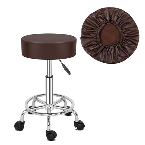 BAODBF 2 Stück Hockerbezug Rund Leder 30-38cm,Wasserdicht Hocker Bezug für Rundhocker,Waschbar Bezug für Barhocker,Barhocker Überzug für Haus,Restaurant,Küche,Bar(Kaffee) von BAODBF