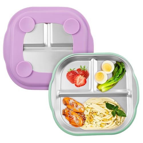 BAODBF 2 Stück Kinder Geschirrset,Edelstahl Kinderteller mit Saugnapf,Baby Geschirrset mit Abnehmbarem Silikon-Ärmel,BPA-Frei Toddler Plate,Baby Teller mit Saugnapf,Geteilte Teller,Spülmaschinenfest BAODBF 2 Stück Kinder Geschirrset,Edelstahl Kinderteller mit Saugnapf,Baby Geschirrset mit Abnehmbarem Silikon-Ärmel,BPA-Frei Toddler Plate,Baby Teller mit Saugnapf,Geteilte Teller,Spülmaschinenfest von BAODBF