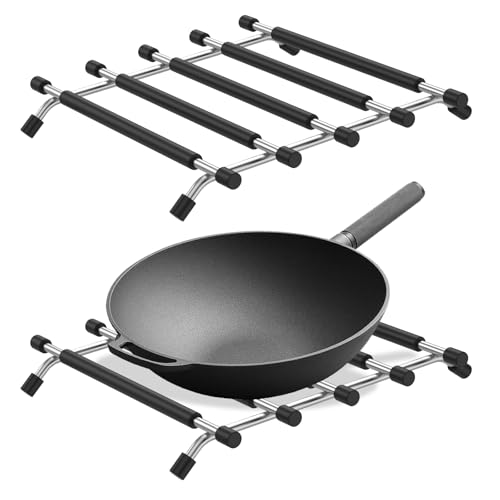 BAODBF 2 Stück Topfuntersetzer Metall,Schwarz Untersetzer,Metall Untersetzer Topf mit Rutschfester Unterseite Gummifüßen,Topfuntersetzer für Heißes Geschirr und Bügeleisen Untersetzer-Set BAODBF 2 Stück Topfuntersetzer Metall,Schwarz Untersetzer,Metall Untersetzer Topf mit Rutschfester Unterseite Gummifüßen,Topfuntersetzer für Heißes Geschirr und Bügeleisen Untersetzer-Set von BAODBF