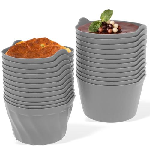 BAODBF 24 Stück Silikon Backform,Wiederverwendbar Muffinform Silikon,Silikon Muffinförmchen,Silikonform für Heißluftfritteuse Zubehör,8.7×6.6×5.7cm (grau) von BAODBF