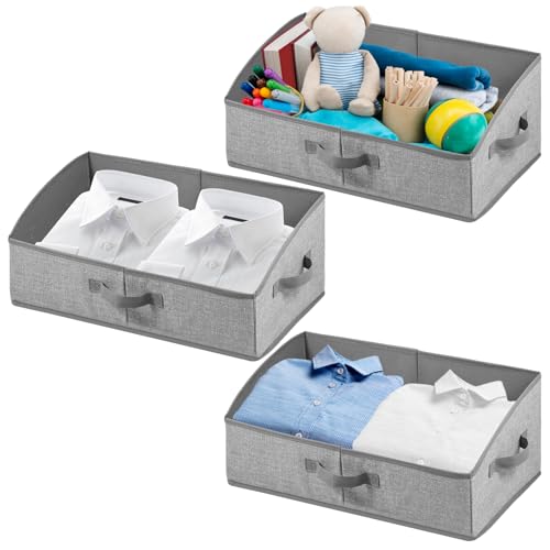 BAODBF 3 Stück Filefolding Box,Trapez Schubladen Organizer mit Handhaben,Ordnungssystem für Kleiderschrank,Faltbare Aufbewahrungsbox Stoff für Bücher,Spielzeug,Kleidung,50×28.5×20cm,grau von BAODBF