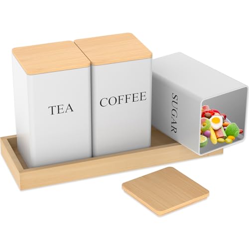 BAODBF Kaffee Zucker Tee Dose Set,Metall Zuckerdosen Set 3,Behälter mit Deckel,Aufbewahrungsbehälter für Trockene Lebensmittel,Küchendosen-Set,für Kaffee,Tee & Zucker Vorratsdosen(Weiß) von BAODBF