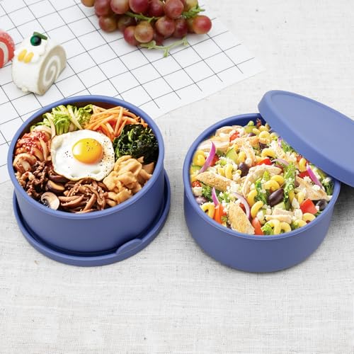 BAODBF Pizzaballenbox mit Deckel,2er Set Teigbox,Platzsparende Pizzateig Box,Pizza Zubehör,Löse-leichtem Silikon Gärbox,Pizza Box für Perfekten Pizzateig,Blau Ø13cm,700ml von BAODBF