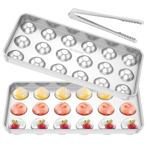 BAODBF Runde Eiskugelform,Edelstahl Eiswürfelform mit Deckel,Ice Cube Tray Wird zur Herstellung Verwendet 2.5cm×18 Stück Puck,Eiswürfelbehälter mit Zange für Bier Cocktails Whisky Kaffee BAODBF Runde Eiskugelform,Edelstahl Eiswürfelform mit Deckel,Ice Cube Tray Wird zur Herstellung Verwendet 2.5cm×18 Stück Puck,Eiswürfelbehälter mit Zange für Bier Cocktails Whisky Kaffee von BAODBF