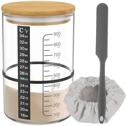 BAODBF Sauerteig-Starter-Set, Sauerteig-Starter-Set mit Holzdeckel und Stoffkappe, Sauerteig-Starterbehälter, Sauerteigglas, Sauerteig-Starterglas von BAODBF