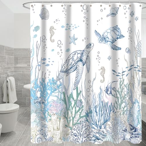 BAODBF Sea Themed Duschvorhang mit 12 Stcs hängende Haken wasserdichte Polyester Stoff Badezimmer Vorhang Maschine Waschbar für Badezimmer 180x180 cm(Stil 2) von BAODBF