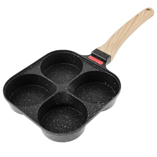 BAODBF Spiegelei Pfanne Antihaft-Pfanne,Medizinischer Stein Eierpfanne,Omlettenpfanne mit 4 Loch,Spiegeleiform(Schwarz) von BAODBF