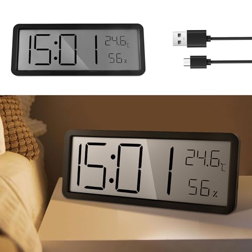 BAODBF Wanduhr Digital Batteriebetrieben,Digitaluhr Tischuhr,Wanduhr mit Temperaturanzeige für Schlafzimmer,Wohnzimmer,Klassenzimmer,Büro,20×8×2cm(schwarz) von BAODBF