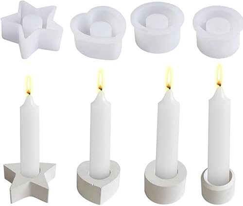 4 Stück XUEQI Silikonform Kerzenhalter, Pentagramm Gießform Kerzenhalter Runder Silikonform Kerzenhalter Stabkerze Silikon Kerzenformen Sterne Silikon Kerzenhalter Form Für Halloween Weihnachten von BAOEND