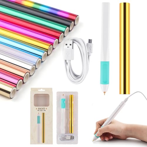 Heißfolienstifte und Heißfolienrollen-Set für Kartenherstellung, Scrapbooking, Zeichenstift mit USB-Kabel DC 5 V, Schreiben, Zeichnen, Zeichnen und Schablonieren, 14 Stück von BAOFALI