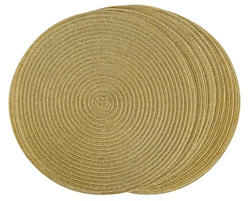 BAOFIN Platzsets, glitzernde runde Tischsets für den Innen- und Außenbereich, waschbar, rutschfest, Platzdeckchen für den Urlaub, 6 Stück, 38,1 cm, glitzerndes Gold von BAOFIN