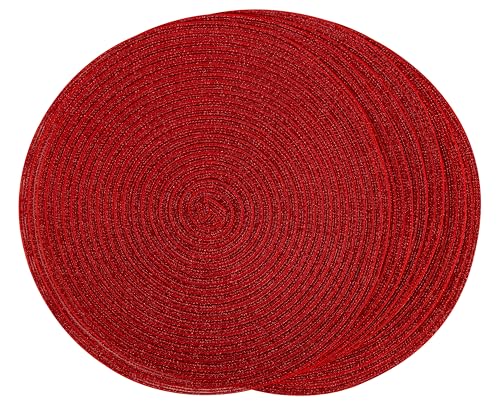 BAOFIN Platzsets, runde, glitzernde Tischsets für den Innen- und Außenbereich, waschbar, für Urlaub oder Hochzeit, 38,1 cm, 6 Stück (glitzerndes Rot) von BAOFIN