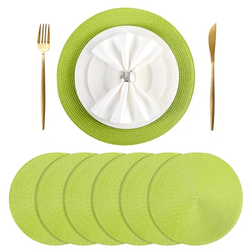 BAOFIN Rundes Tischset, 6er-Set Platzset Tischuntersetzer, rund, gewebtes Tischset für den Innen- und Außenbereich, 38,1 cm (Erbsgrün) von BAOFIN