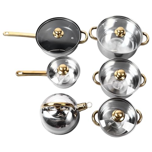 BAOFUYA 12. Küchentöpfe Edelstahl Goldene Griffe Küchenutensilien für Heimkörper, Elegant und Vielseitig für Alle Öfen BAOFUYA 12. Küchentöpfe Edelstahl Goldene Griffe Küchenutensilien für Heimkörper, Elegant und Vielseitig für Alle Öfen von BAOFUYA