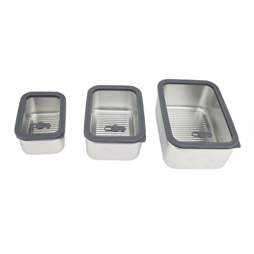 BAOFUYA 3 Stück Metall-Lebensmittelzubereitungsbox, 304 Edelstahlmaterial, Wiederverwendbarer und Stapelbarer Frischhaltebehälter mit Luftdichtem Glasdeckel für Gefrierschrank, BAOFUYA 3 Stück Metall-Lebensmittelzubereitungsbox, 304 Edelstahlmaterial, Wiederverwendbarer und Stapelbarer Frischhaltebehälter mit Luftdichtem Glasdeckel für Gefrierschrank, von BAOFUYA