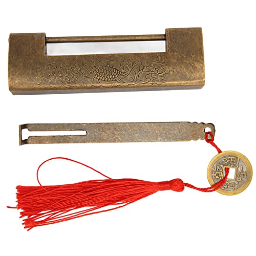 BAOFUYA Exquisites Retro -chinesische Antike Messingfisch Horizontales Vorhängeschloss für Juwelierkisten, Premium -Messingmaterial, Dekorieren Sie Ihre Möbel (Antike Messing) von BAOFUYA