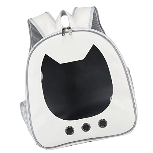 BAOFUYA Haustier-Rucksack, PU-Leder-Gewebe, Wasserdichter Haustier-Rucksack, Atmungsaktiver Katzen-Rucksack, Großer Raum, Haustier-Reiserucksack (Weiss) von BAOFUYA