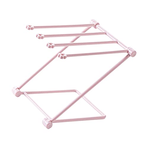 BAOFUYA Küchenarbeitsplatte Geschirrhalter Multi Zweck Faltbarer Rack, 4 Arm Handtuch Ständer Organisator (Leicht rosig) von BAOFUYA