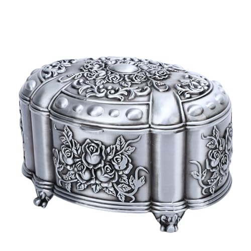 BAOFUYA Ovale Form Schmuck Aufbewahrungsbox, Weiche Futter Zinklegierung Konstruktion Multifunktionales Rosenmuster Vintage Metall Organizer für Ringe Ohrringe Armbänder von BAOFUYA