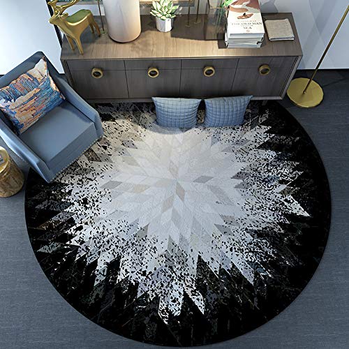 BAOFUYA Runde Teppichen FußMatte, Schwarz-Weiß-Muster Waschküche Matte Nicht-Schlupf-Fläche Teppich mit Glattem Komfort für den Eingangsweg, Einfach zu Reinigen (120 cm / 47,24in) von BAOFUYA