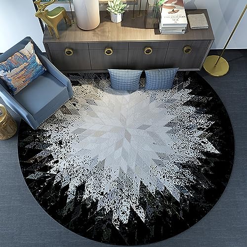 BAOFUYA Runde Teppichen FußMatte, Schwarz-Weiß-Muster Waschküche Matte Nicht-Schlupf-Fläche Teppich mit Glattem Komfort für den Eingangsweg, Einfach zu Reinigen (Dia 80cm) von BAOFUYA